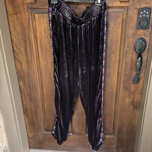 JW Los Angeles Dark Purple Velvet Pants with Colorful Trim